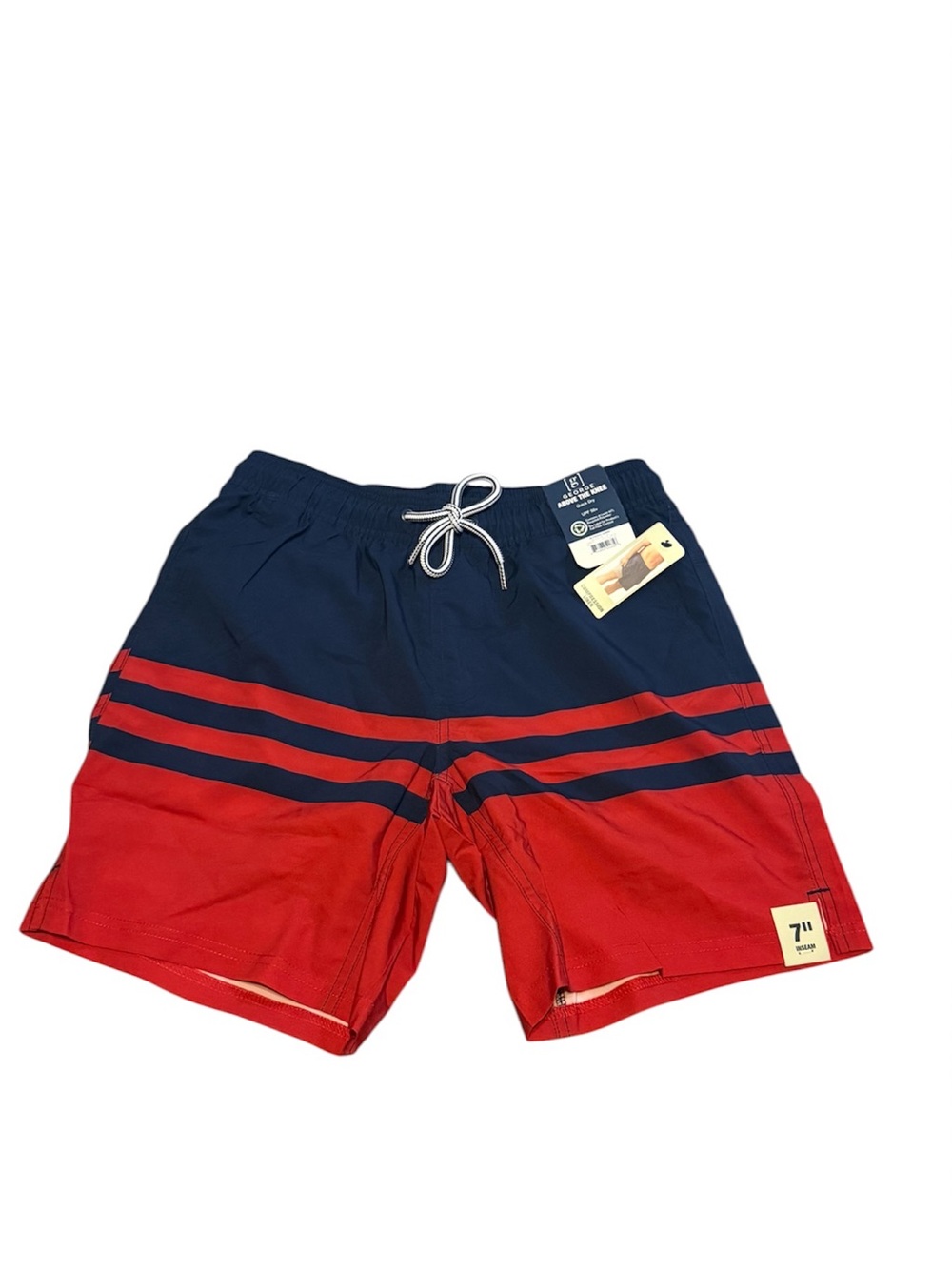 George Navy and Red Striped Swim Board Shorts size small
